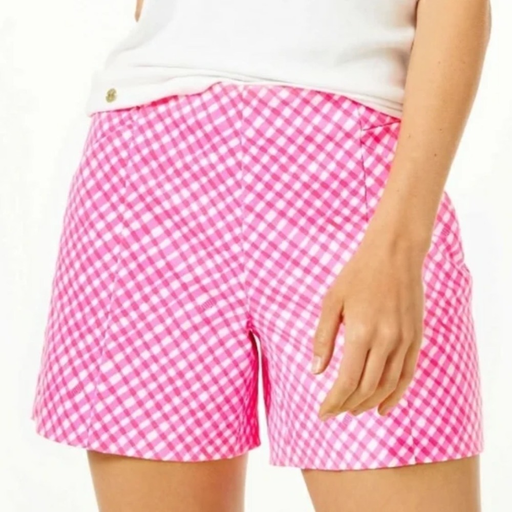 Lilly Pulitzer Arabeth Stretch Shorts, Size 2, Check Me Out Gingham Pink